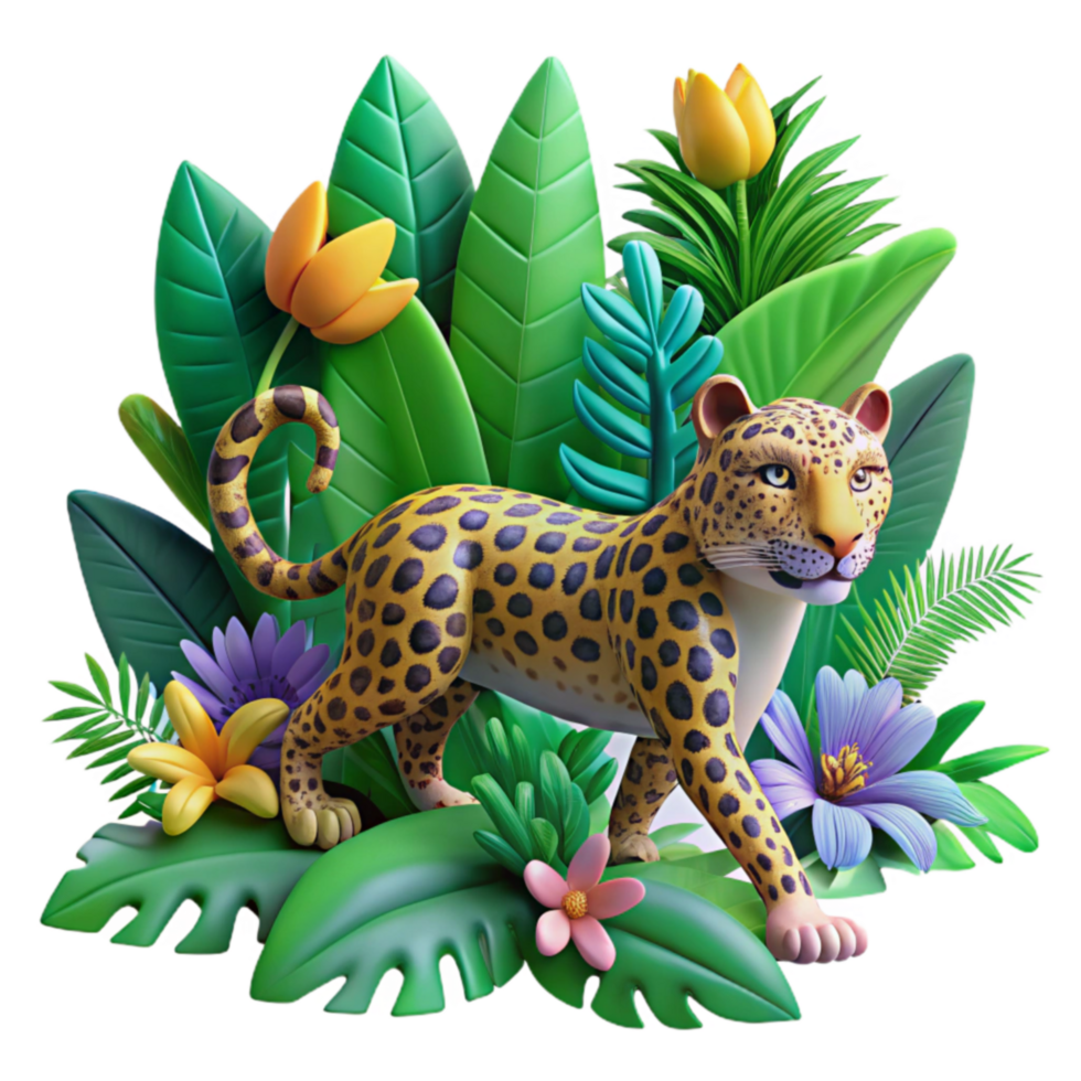 Leopard in Lush Tropical Foliage png