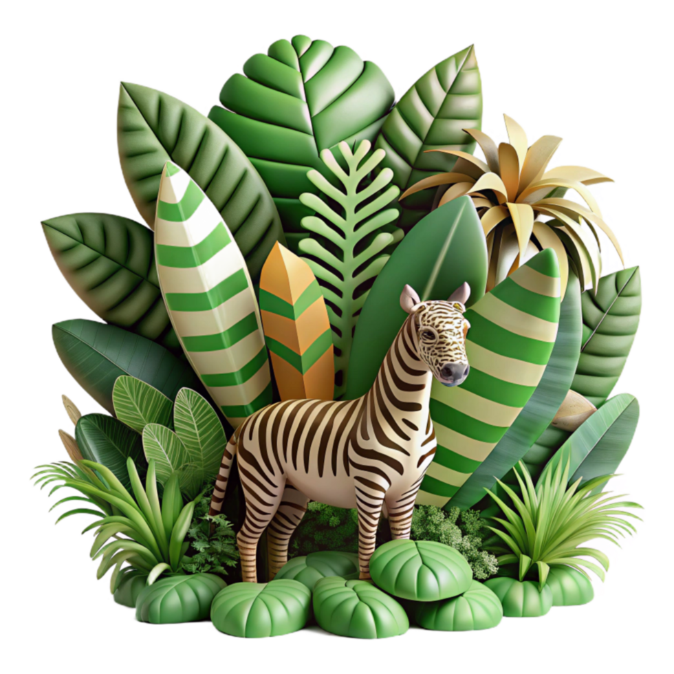 Zebra in Lush Tropical Foliage png