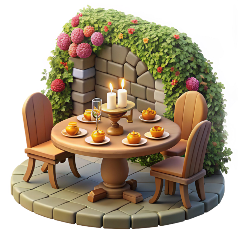 elegant modern Romantic Garden Dinner Candles, Flowers, and Stone original png