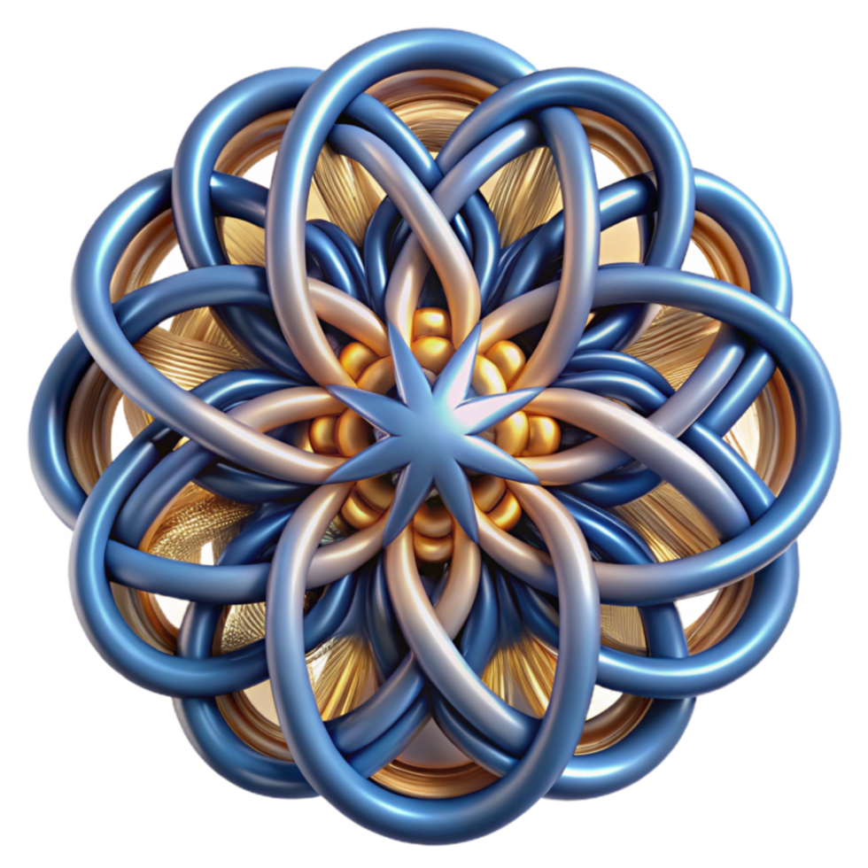 impressive classic Intricate 3D Knotted Design Abstract Blue and Gold Floral Pattern genuine png