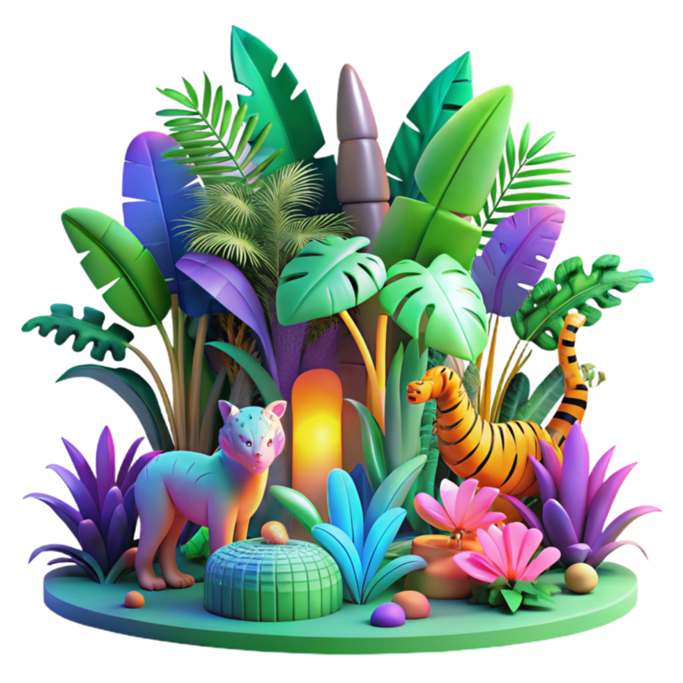 beautiful abstract Vibrant Jungle Scene with Colorful Big Cats exclusive png