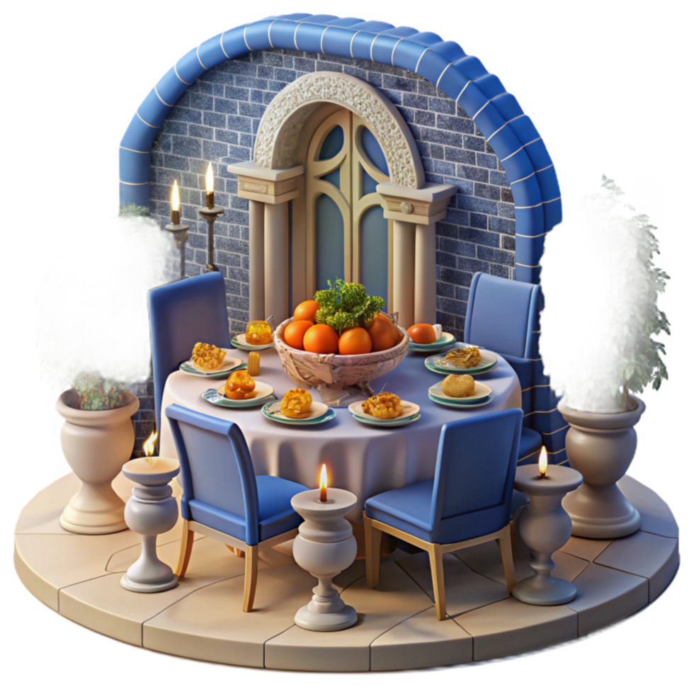 Romantic Outdoor Dinner Setting Elegant Table, Candles, Citrus Fruits, Pastries png
