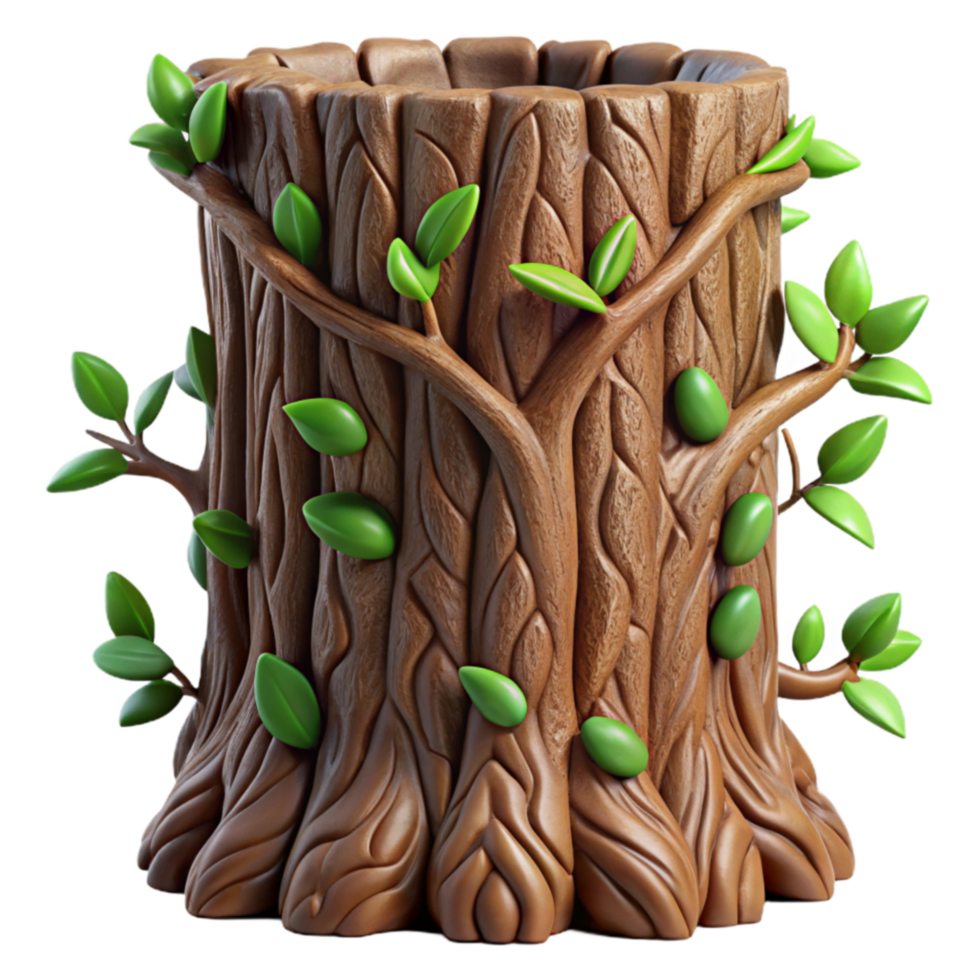3D Render of Tree Stump with Leaves png