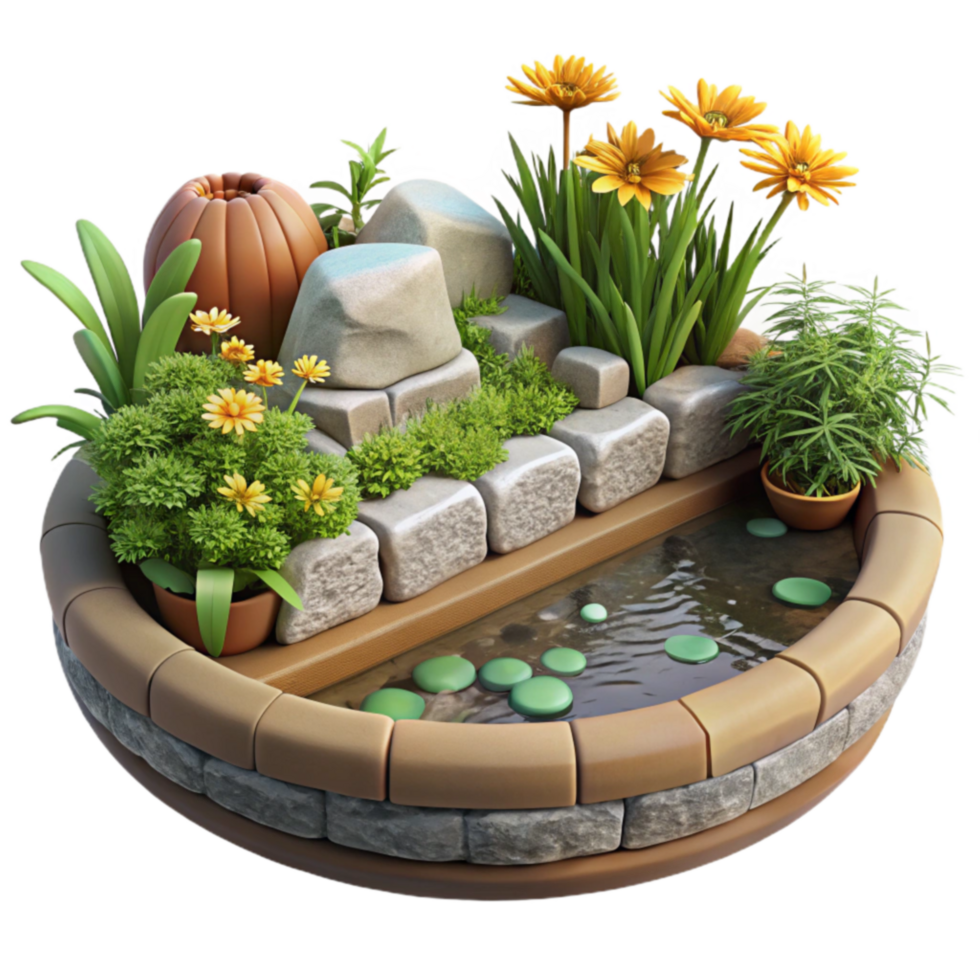 dramatic minimalist Miniature Garden with Pond and Stone Pathway exclusive png