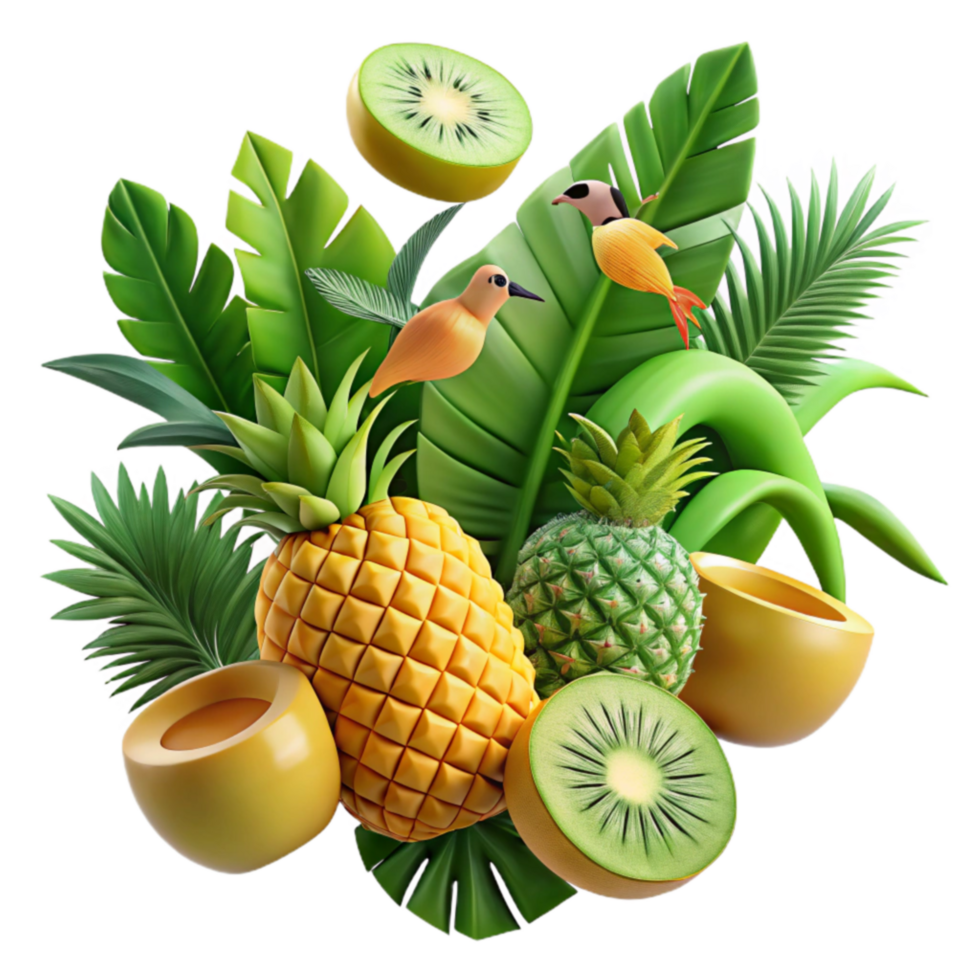 vibrant traditional Tropical Fruit Bird Paradise 3D Render authentic png