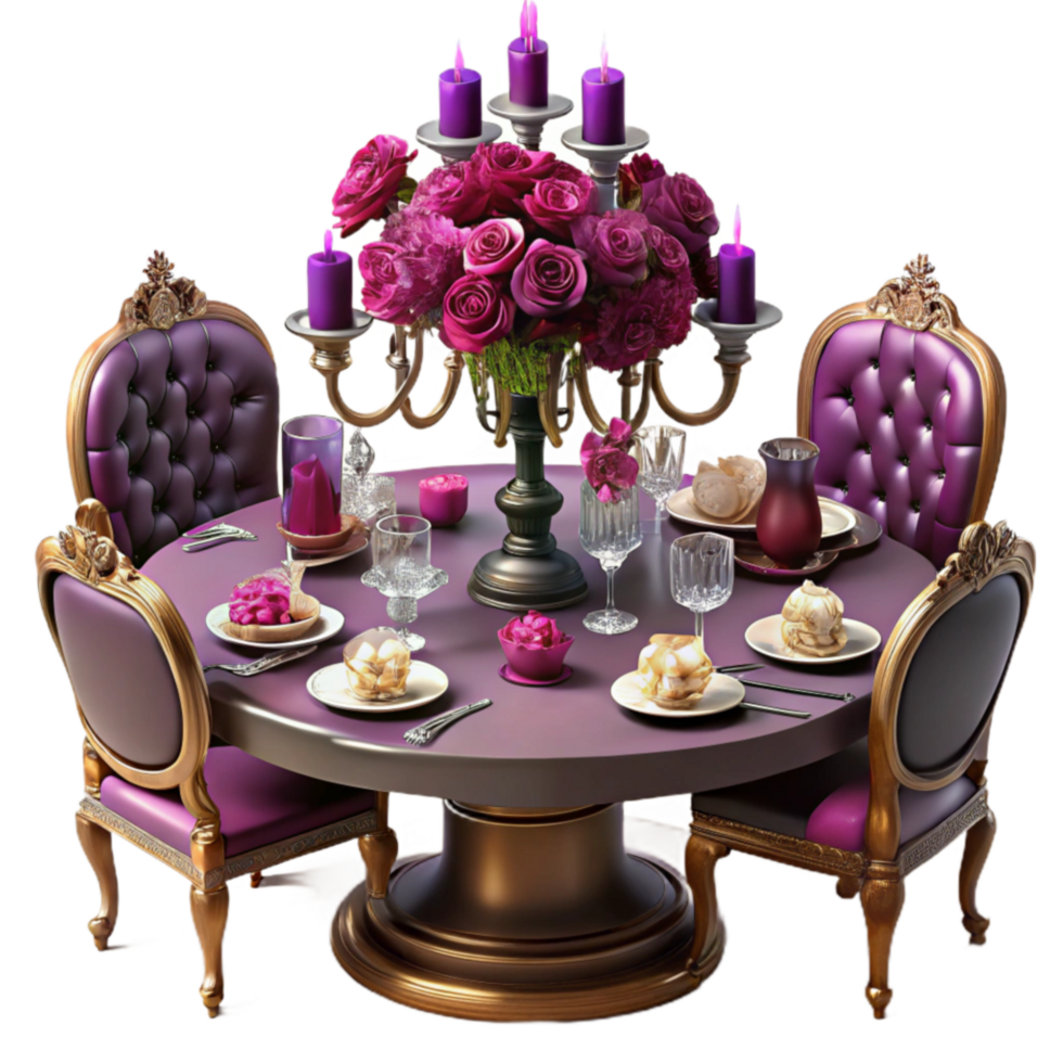 dramatic contemporary Elegant Purple Dinner Party Setting authentic png
