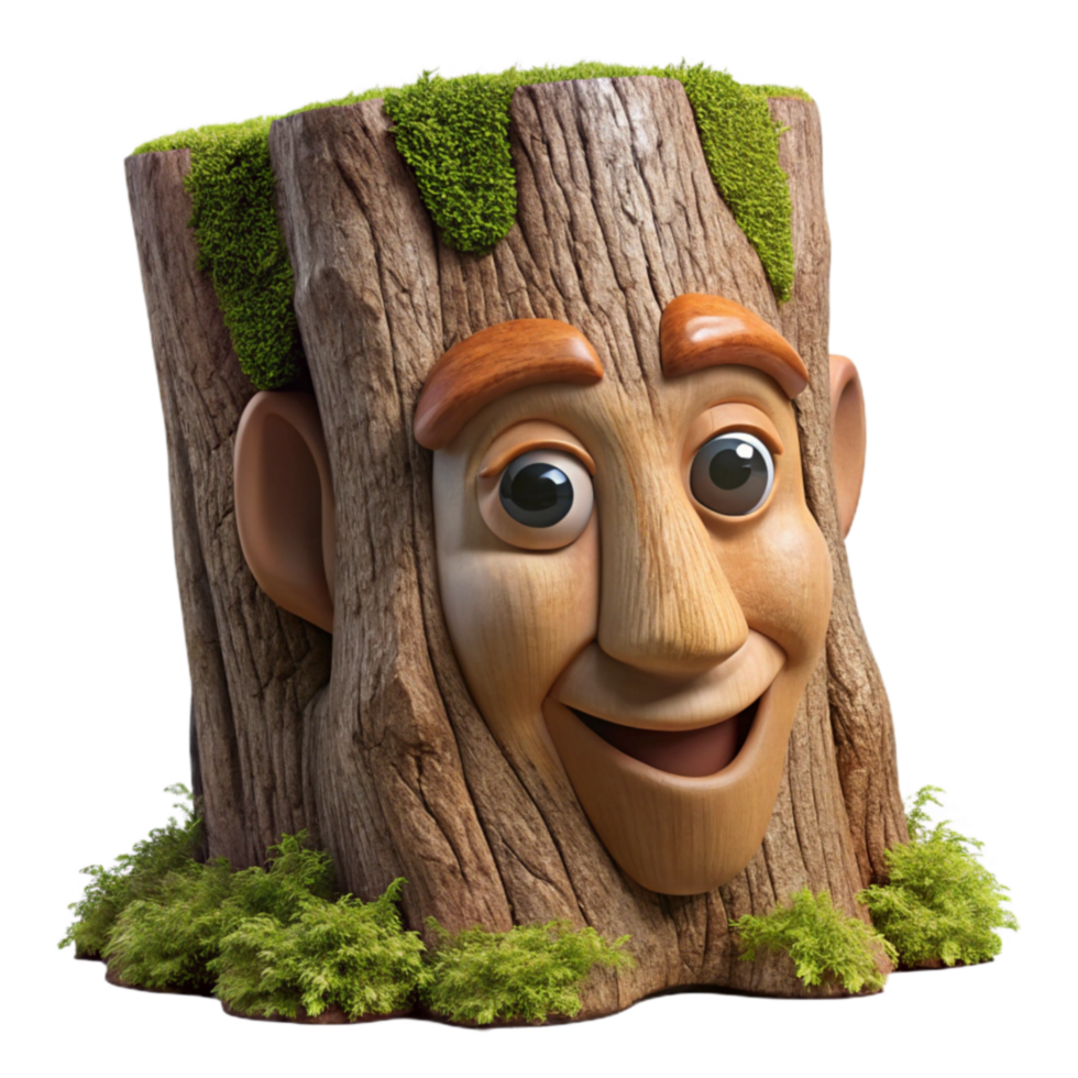 Smiling Tree Stump Cartoon Character 3D Render png