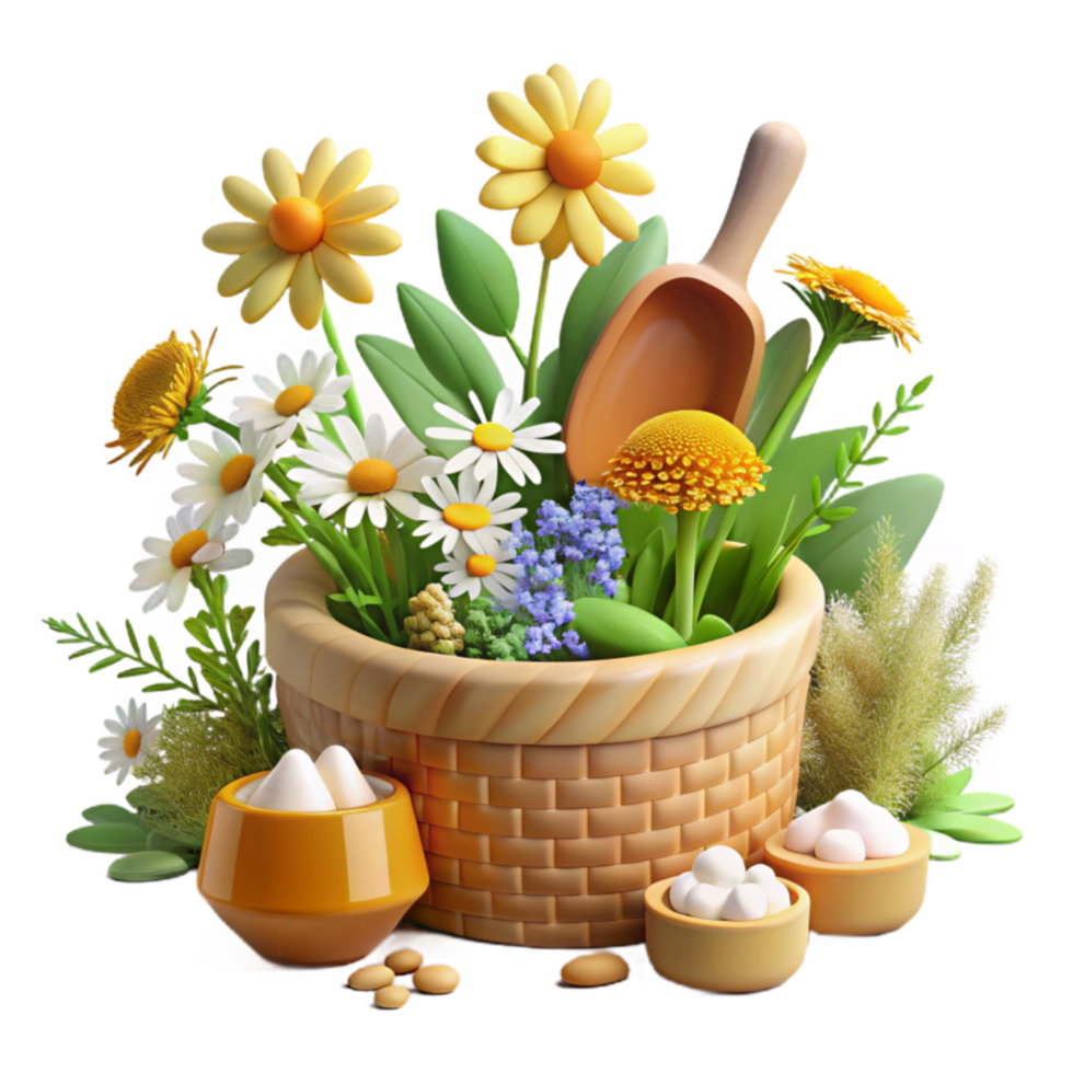 vibrant abstract Herbal Wellness Flower Basket, Natural Remedies, and Botanicals exclusive png