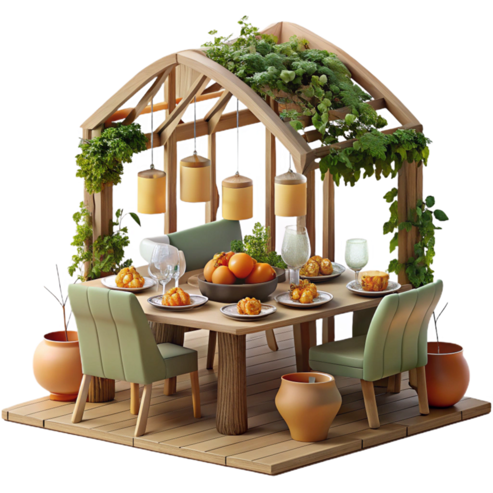 dramatic minimalist Outdoor Dining Arbor Rustic Garden Table Setting original png