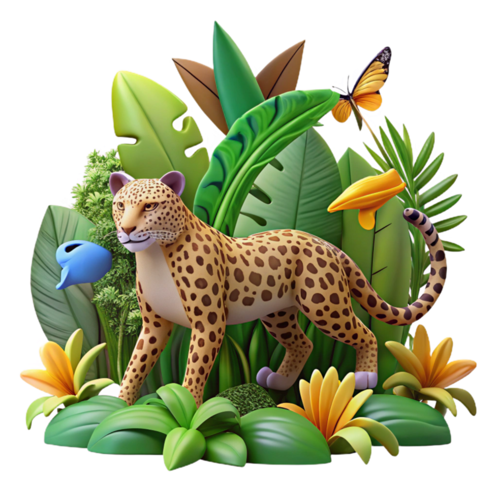 Jungle Cat Amidst Lush Tropical Foliage png