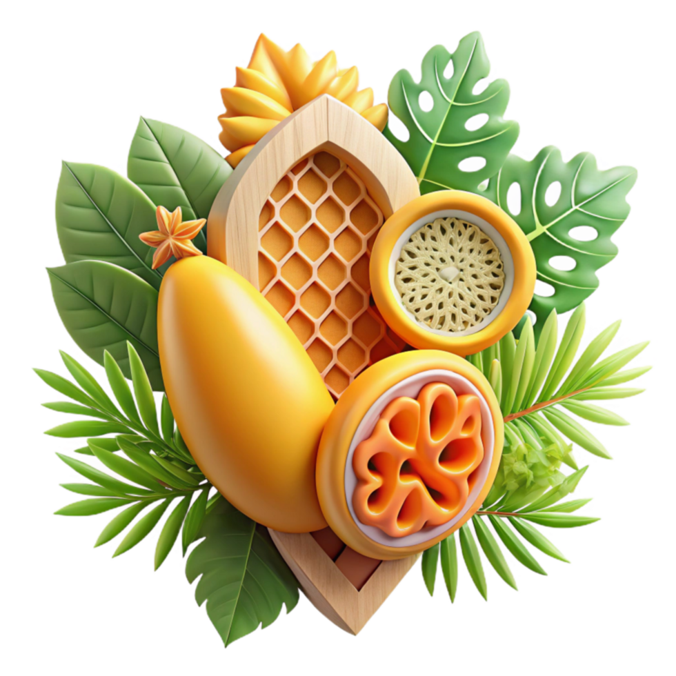 wonderful abstract Tropical Fruit Honeycomb 3D Render detailed png