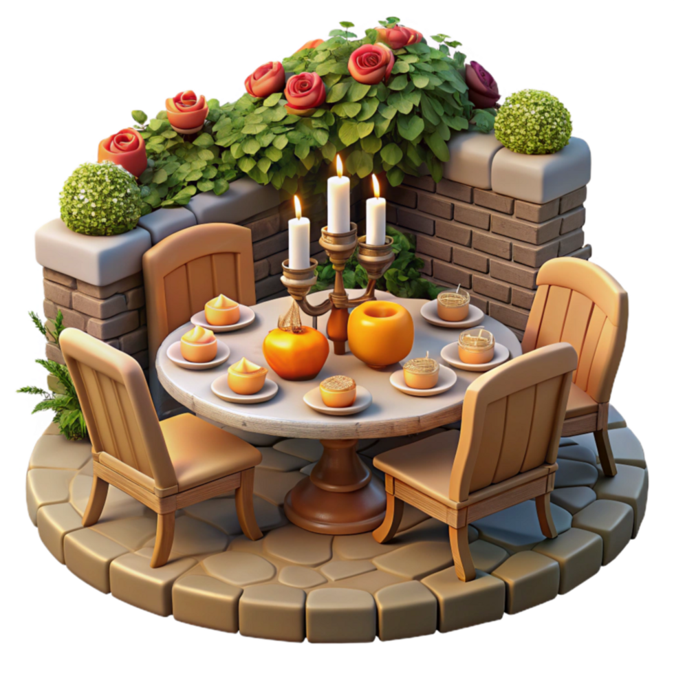 Romantic Garden Dinner Candles, Roses, and Autumn Treats png