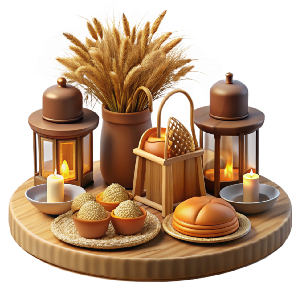 wonderful traditional Harvest Table Lanterns, Wheat, Candles, and Treats high resolution png