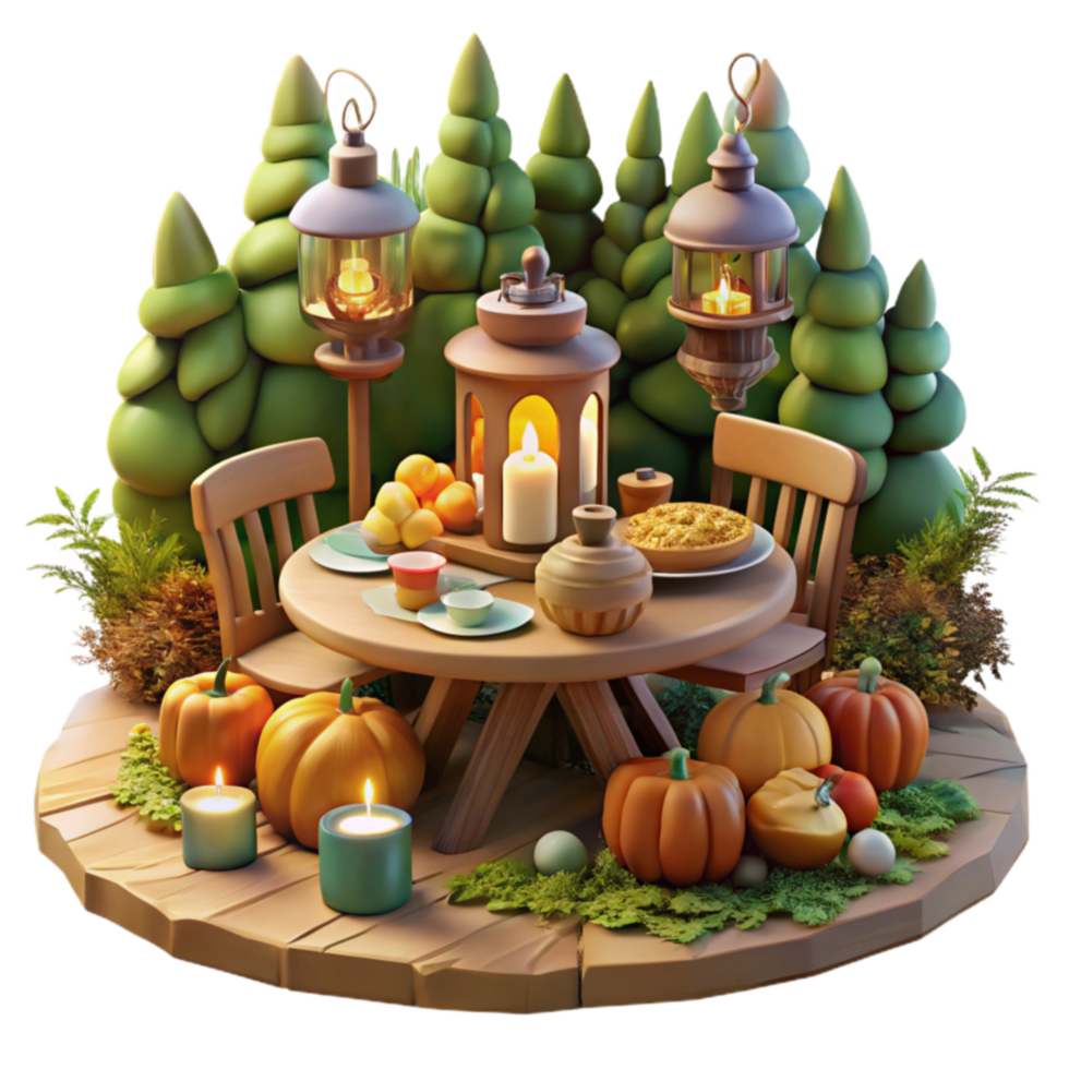 Autumn Harvest Table Setting Cozy Outdoor Dinner png