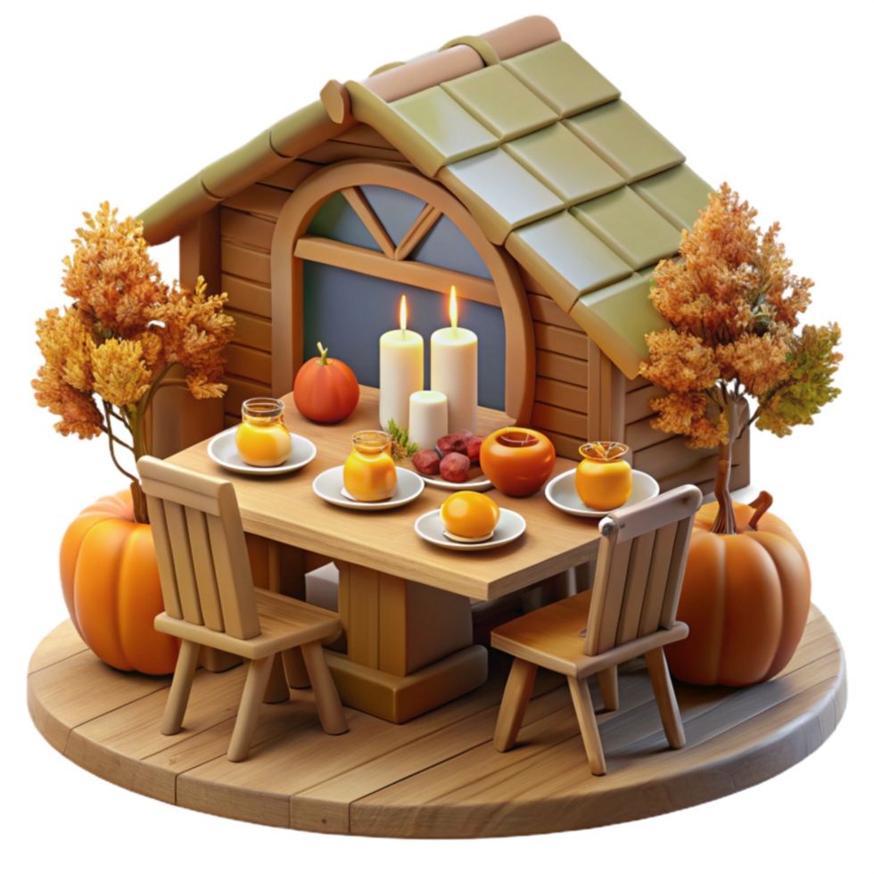 Autumn Harvest Table Setting in Cozy Cabin png