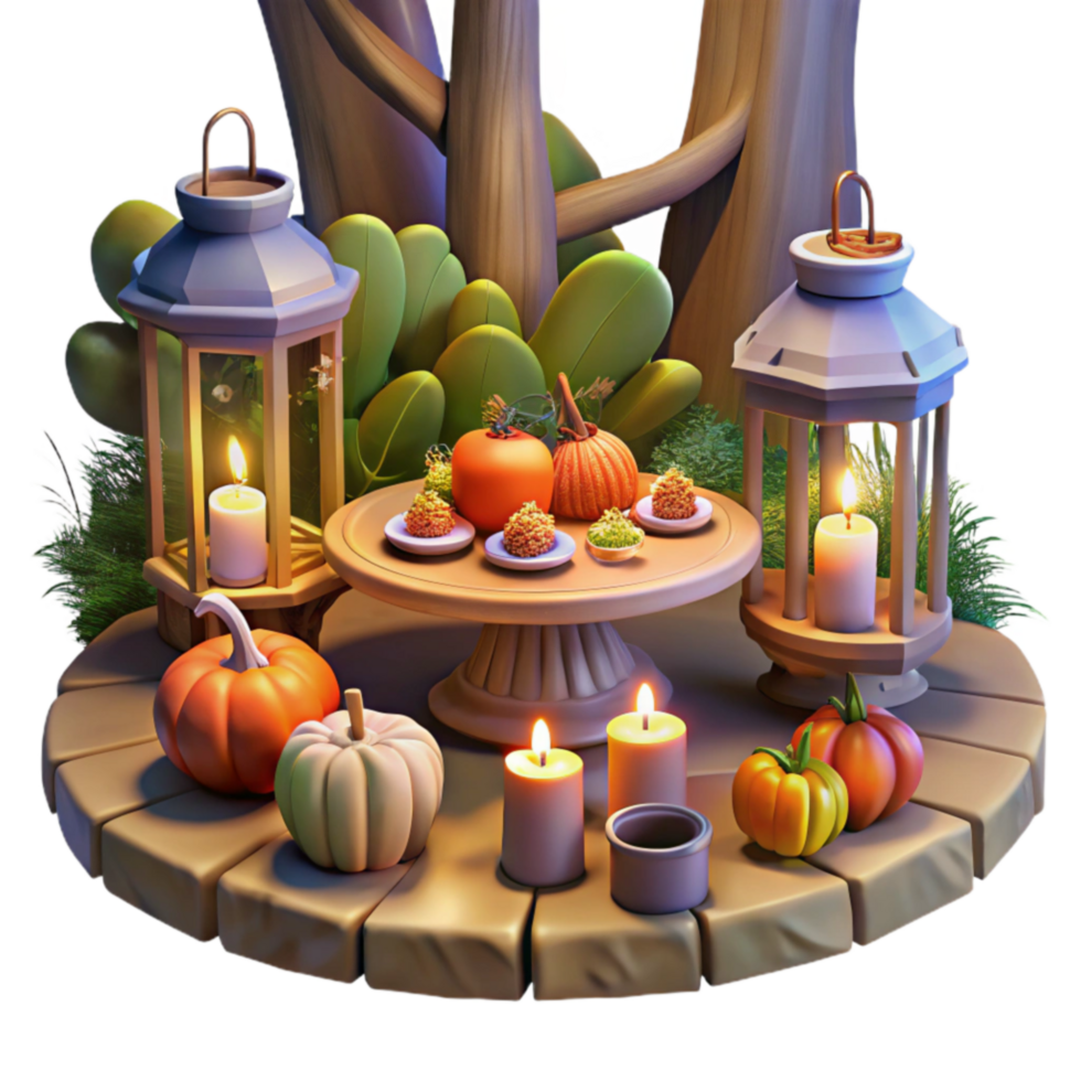 elegant abstract Autumnal Gathering Pumpkins, Lanterns, and Treats professional png