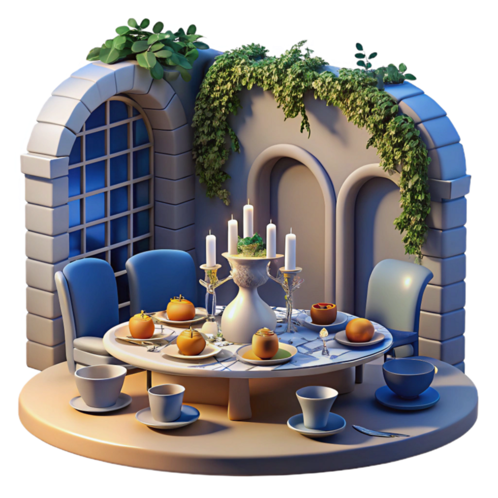 serene classic Romantic Dinner Table Setting Candles, Plants, and Archways original png