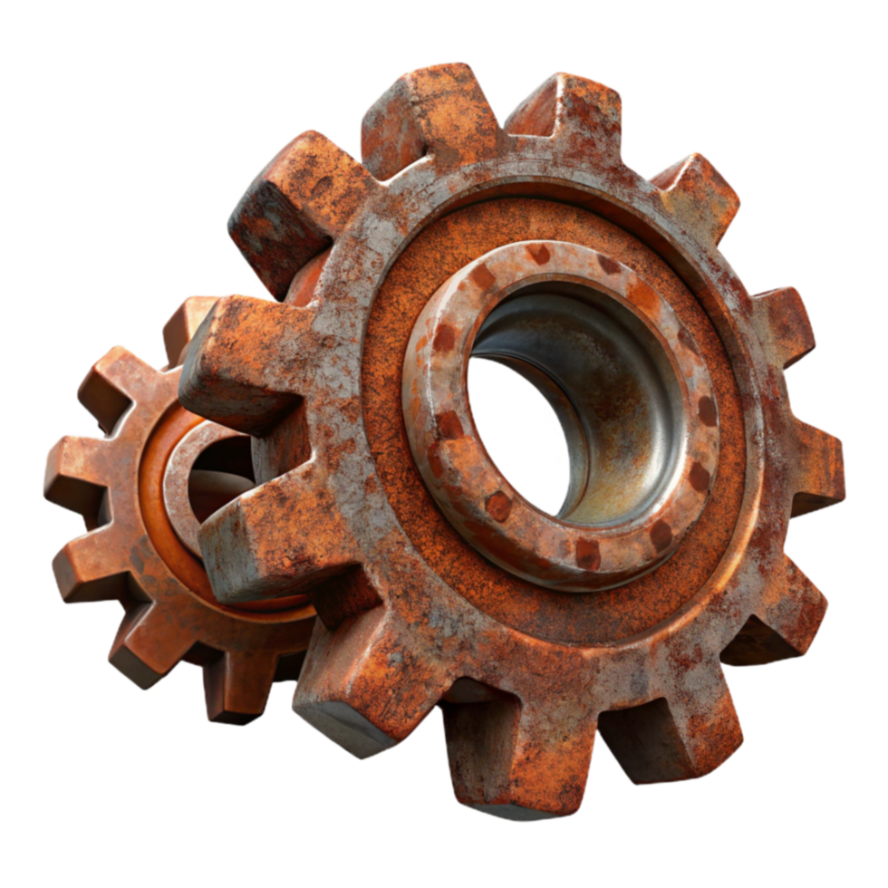 serene creative Rusty Gears Interlocking Metal Cogs professional png