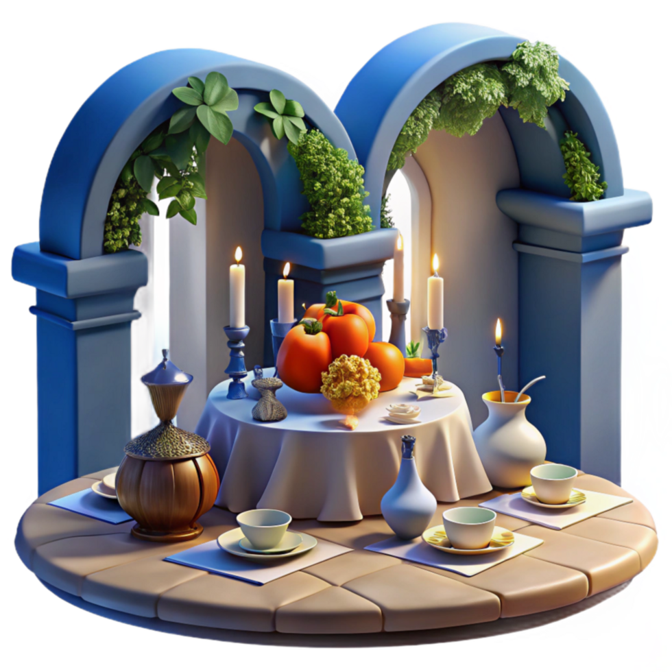 Serene Table Setting with Candles and Autumnal Harvest png