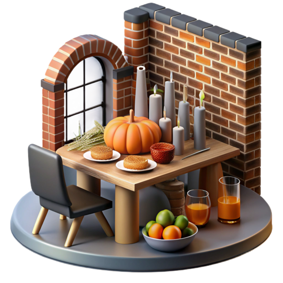 magnificent abstract Autumn Harvest Table Setting Cozy 3D Render exclusive png