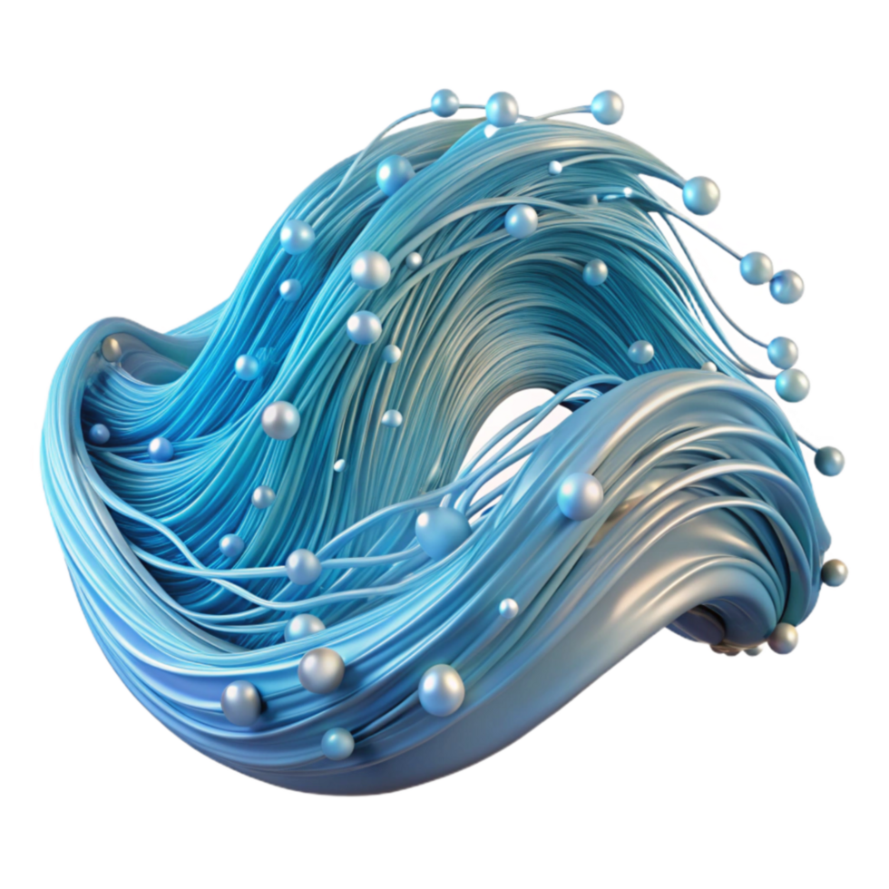 wonderful modern Abstract 3D Render Flowing Blue Stream with Spheres 4K png