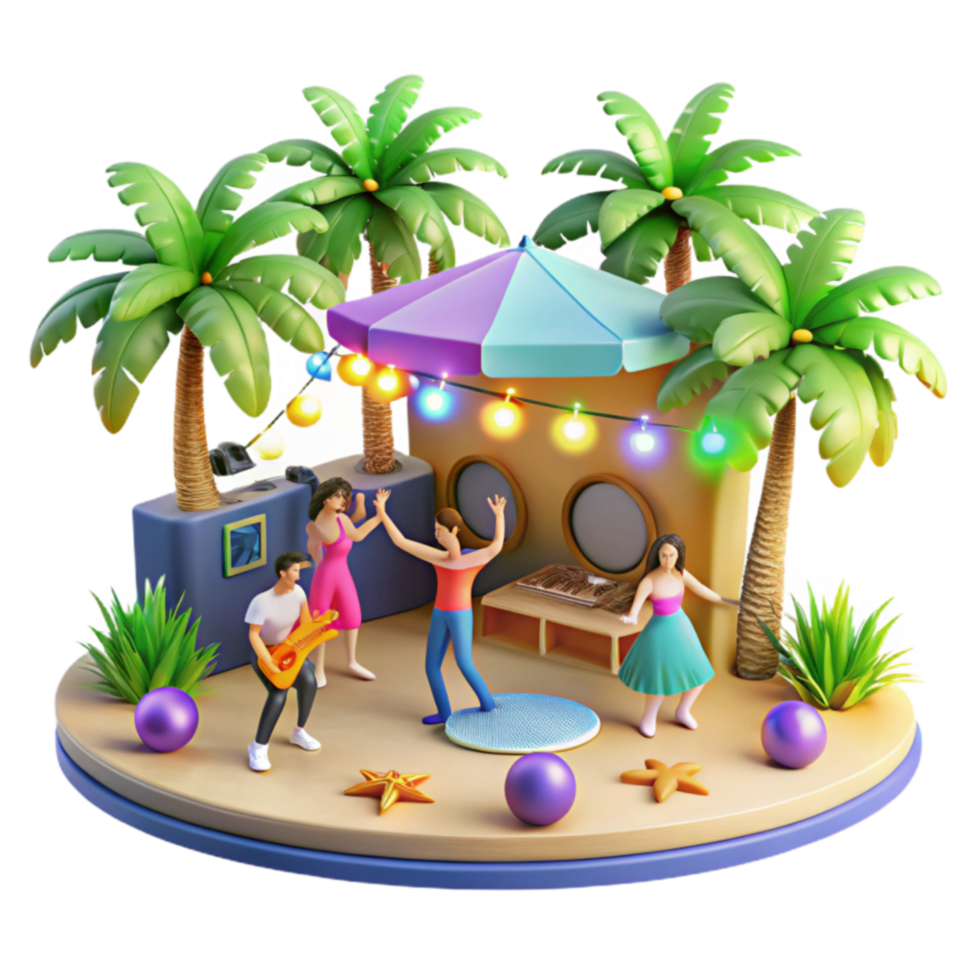 Tropical Beach Party Scene 3D Render of Summer Fun png