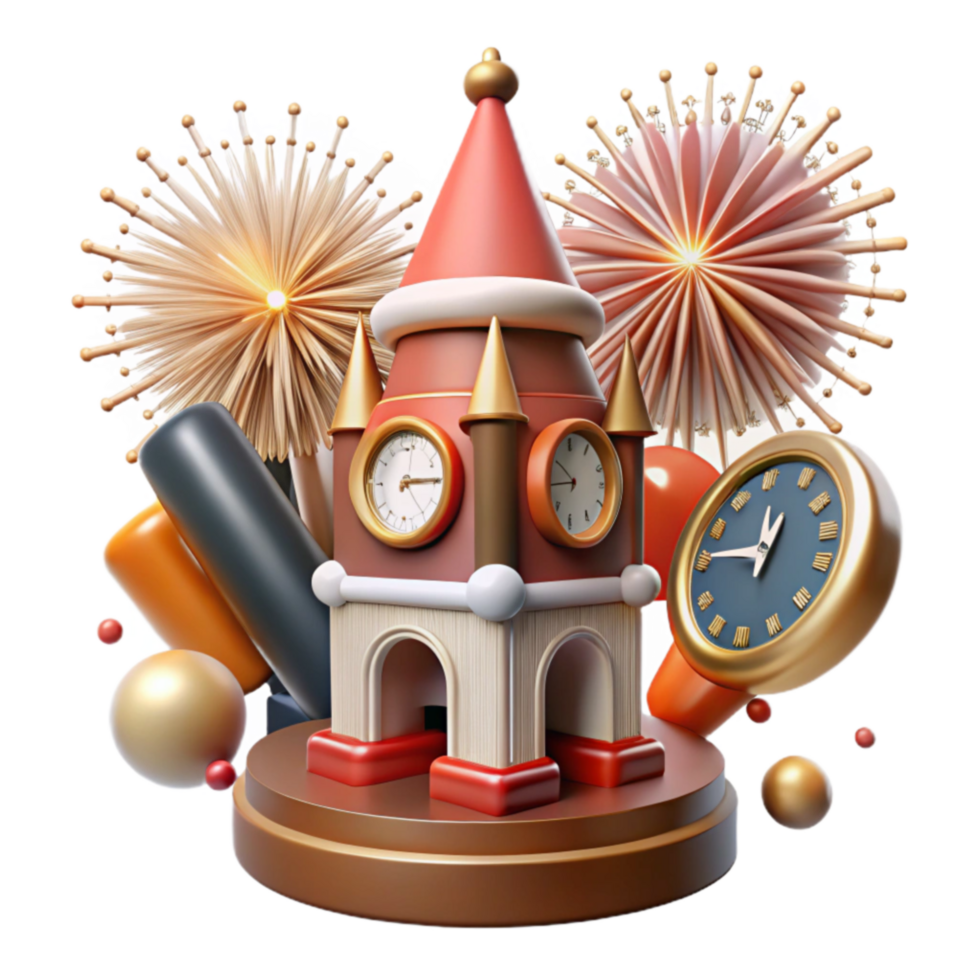 Festive Clock Tower Fireworks New Years Countdown png