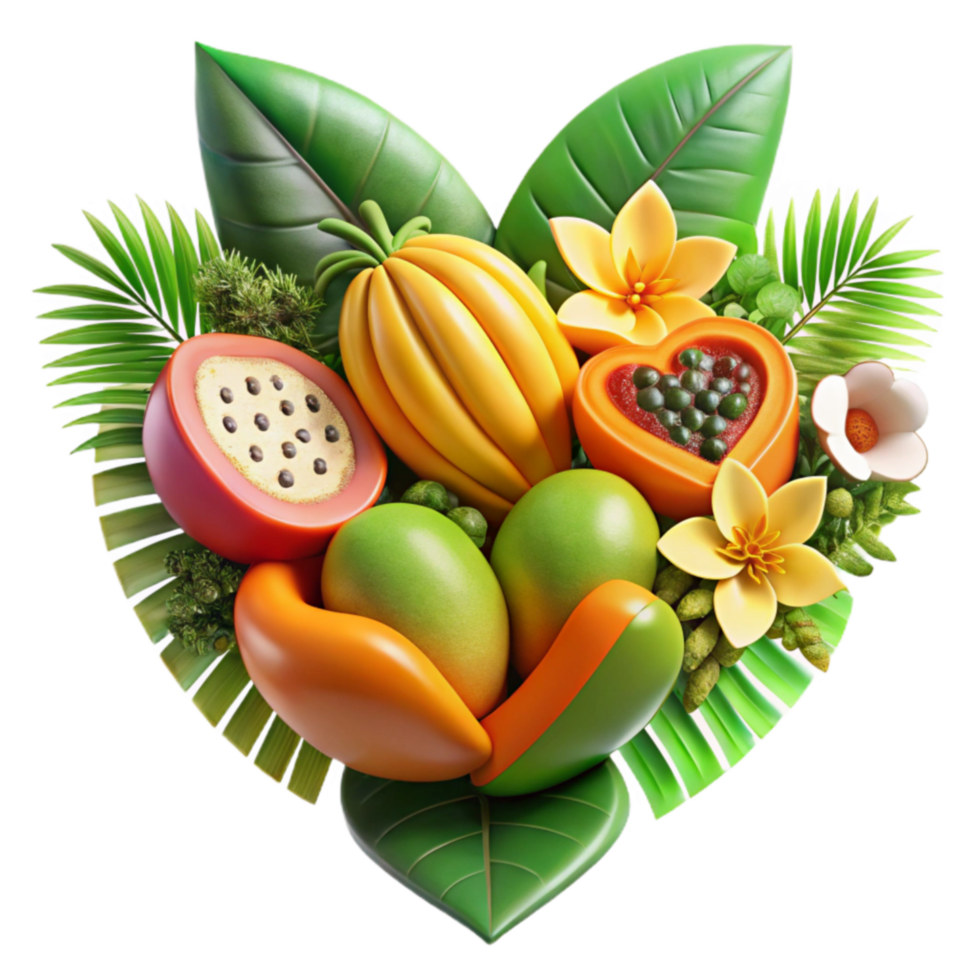 magnificent creative Tropical Fruit Heart Mango, Passion Fruit, and More high resolution png