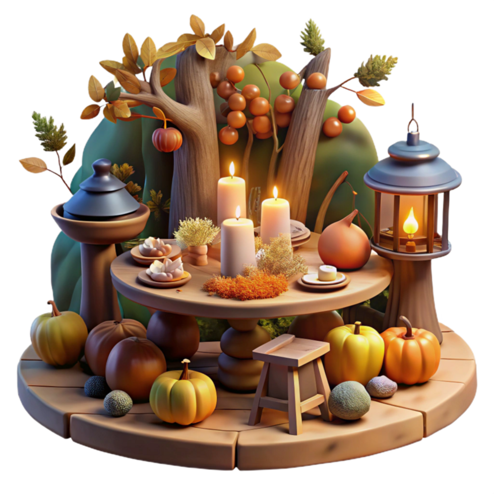 Autumnal Harvest Table Setting with Candles png