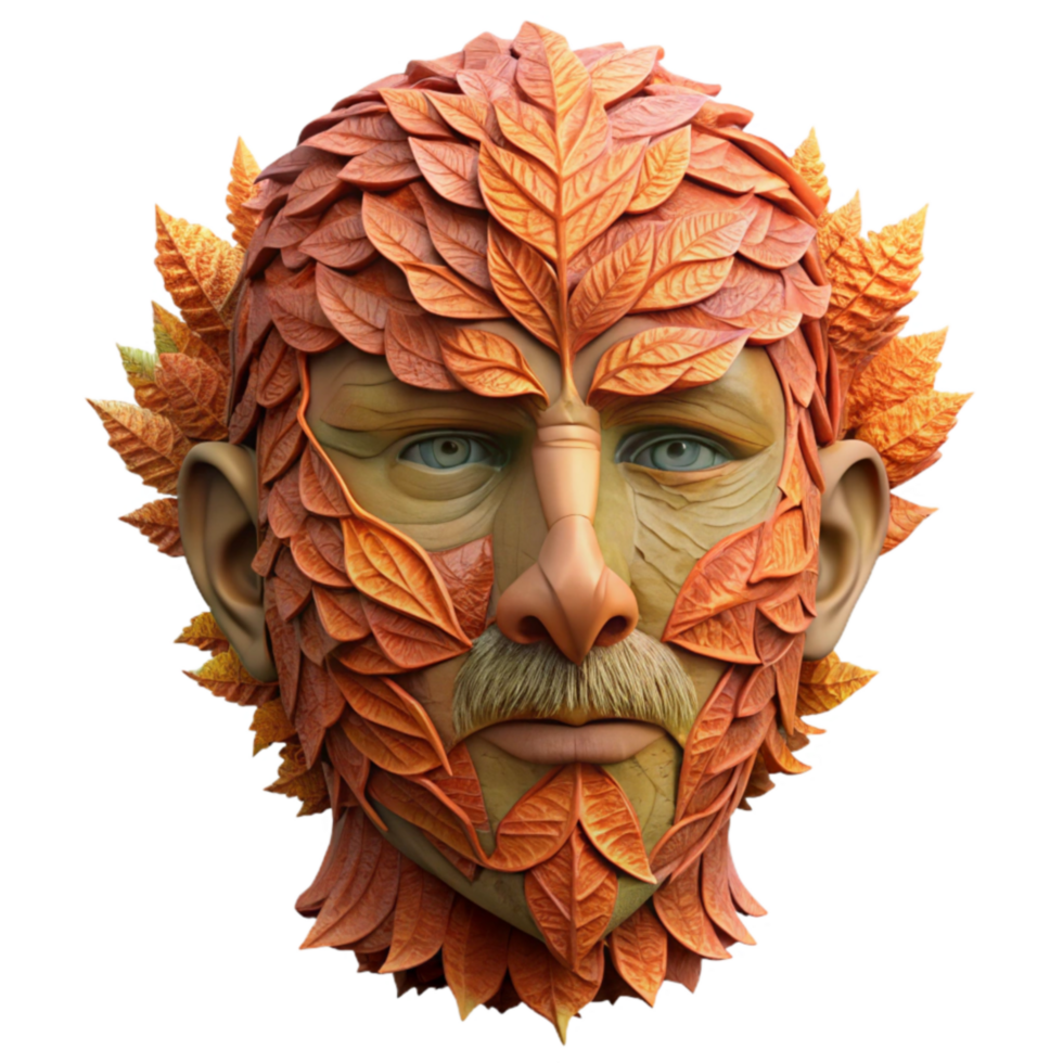 Autumnal Leaf Man 3D Render of a Face png