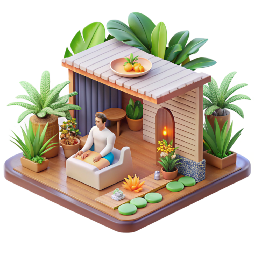 Relaxing Indoor Oasis 3D Render of Serene Home Space png