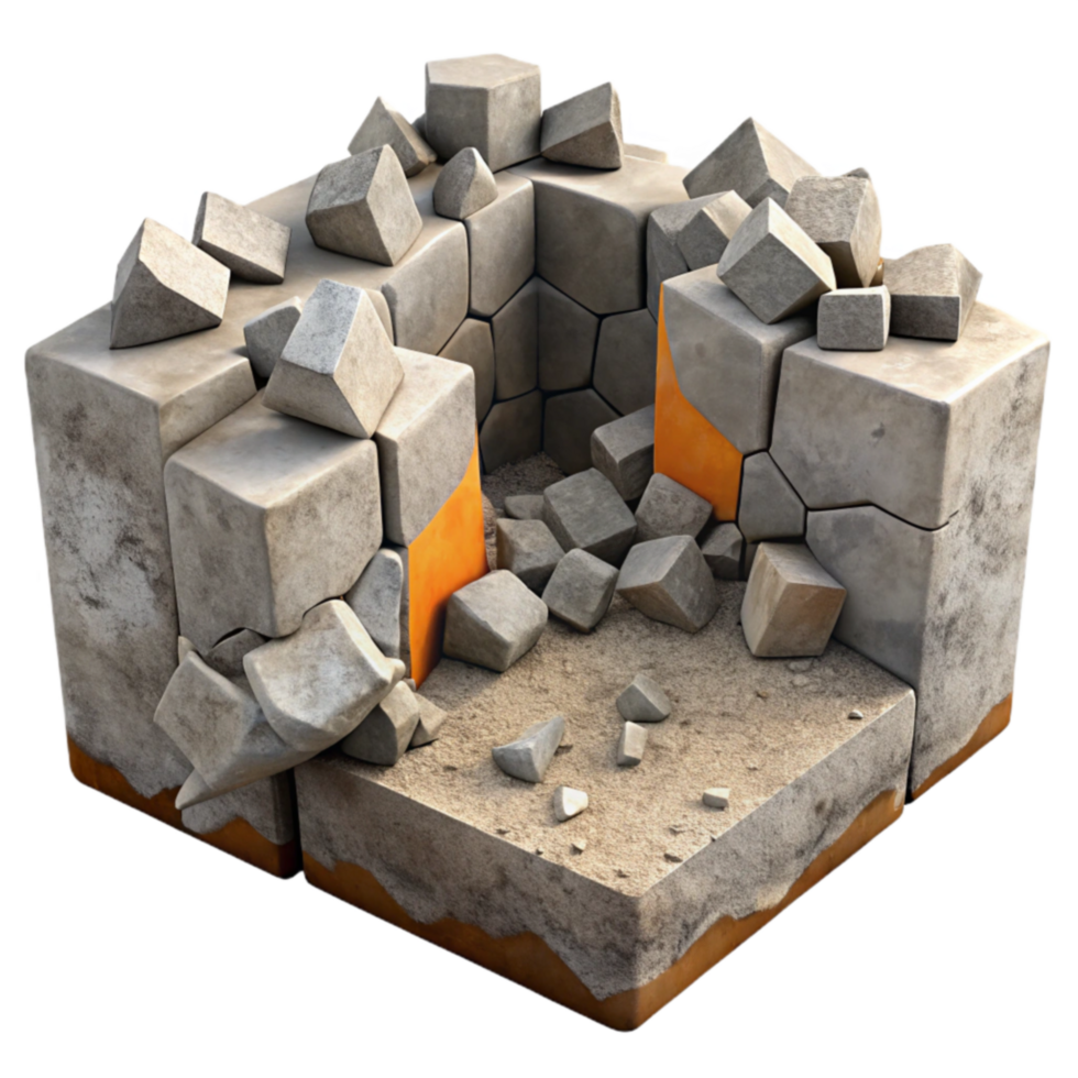 wonderful rustic Crumbling Stone Structure 3D Render of Destruction authentic png