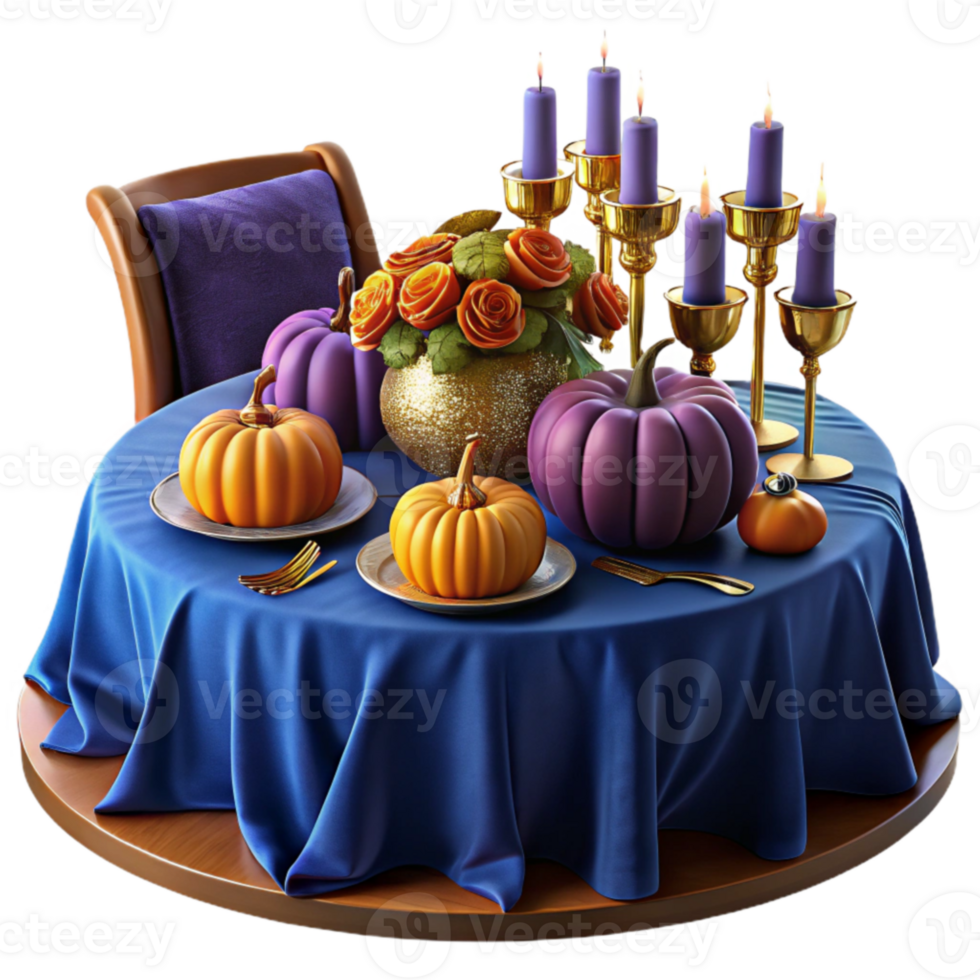 serene creative Autumn Table Setting with Pumpkins and Candles detailed png