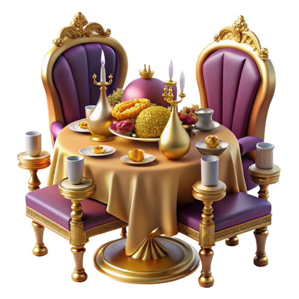 Lavish Golden Table Setting with Elegant Chairs png
