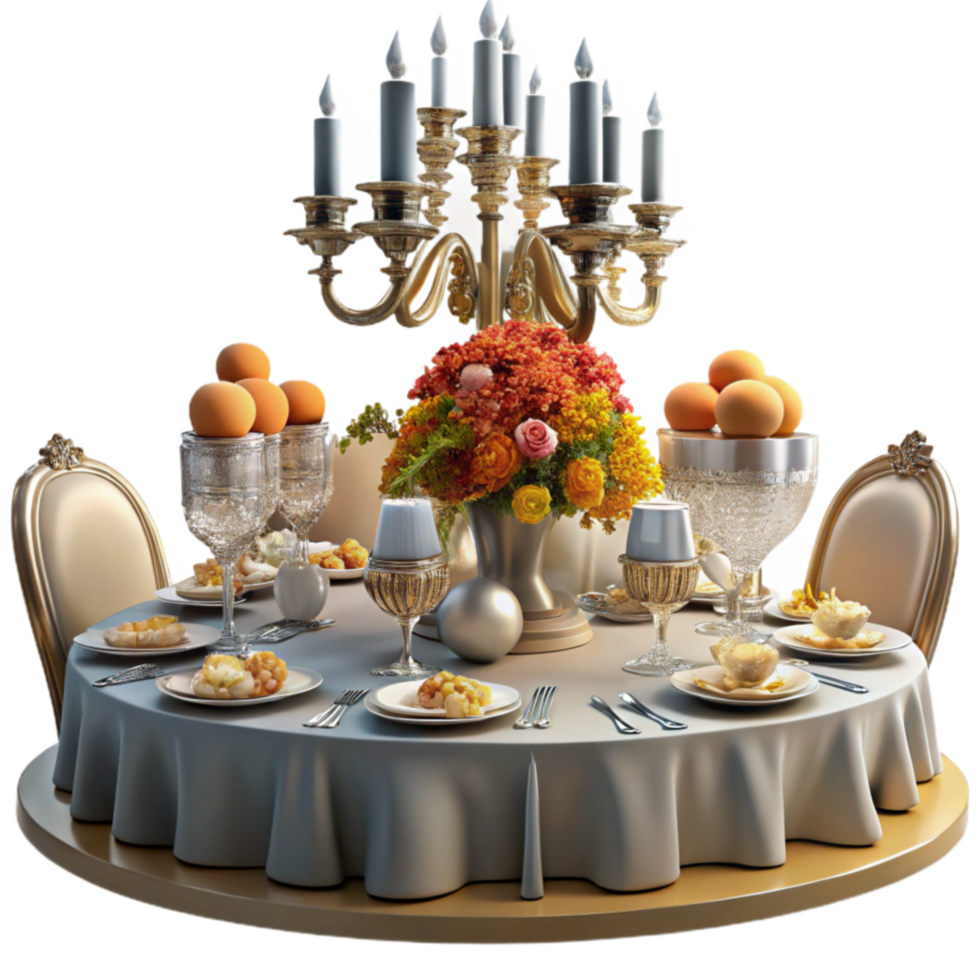 elegant classic Elegant Dinner Table Setting with Candelabra and Floral Arrangement authentic png