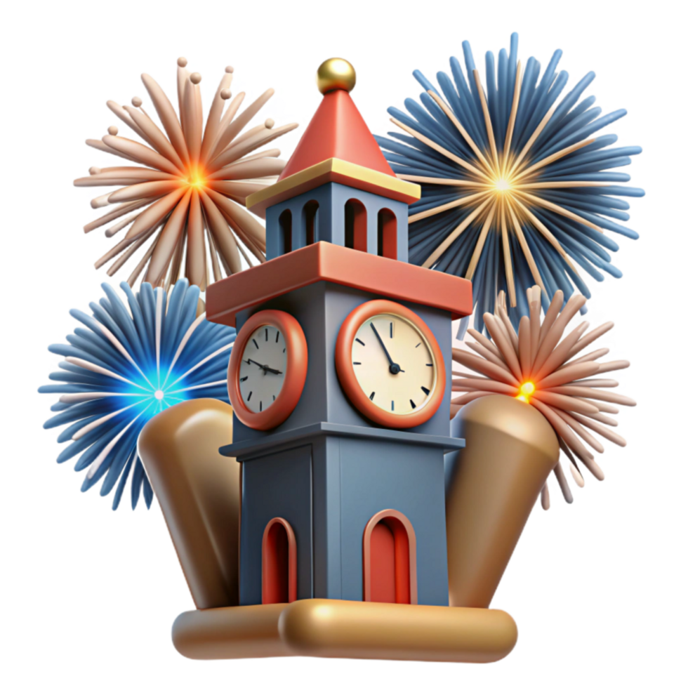 extraordinary artistic Clock Tower Fireworks Celebration genuine png