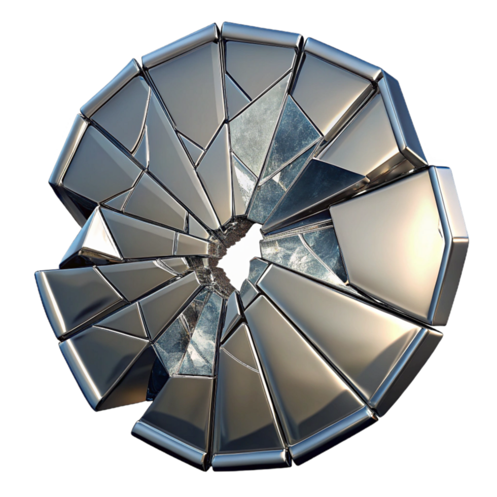 Shattered Metal Disc Abstract 3D Render png