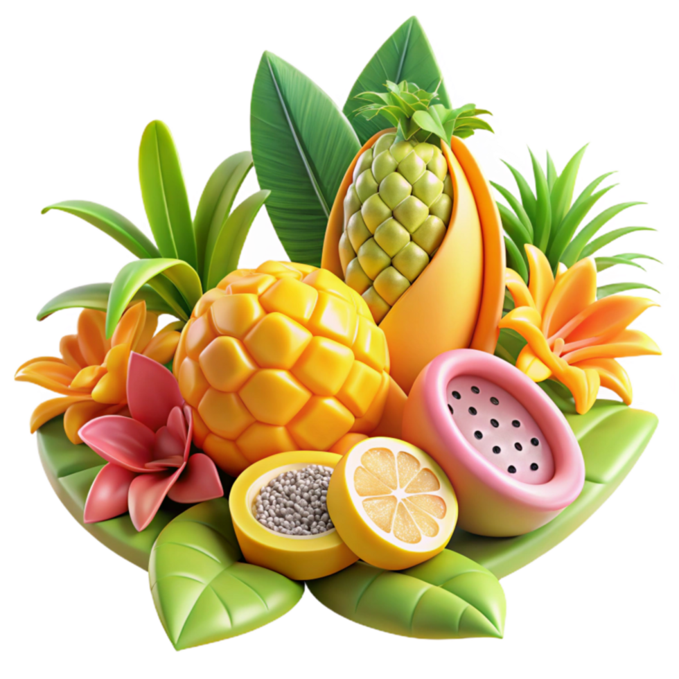 magnificent rustic Tropical Fruit Still Life Pineapple, Mango, Passion Fruit, Lemon authentic png