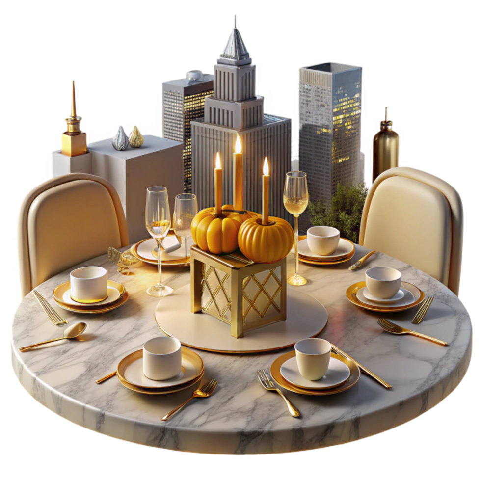 stunning artistic Elegant Autumn Dinner Party Cityscape Setting authentic png