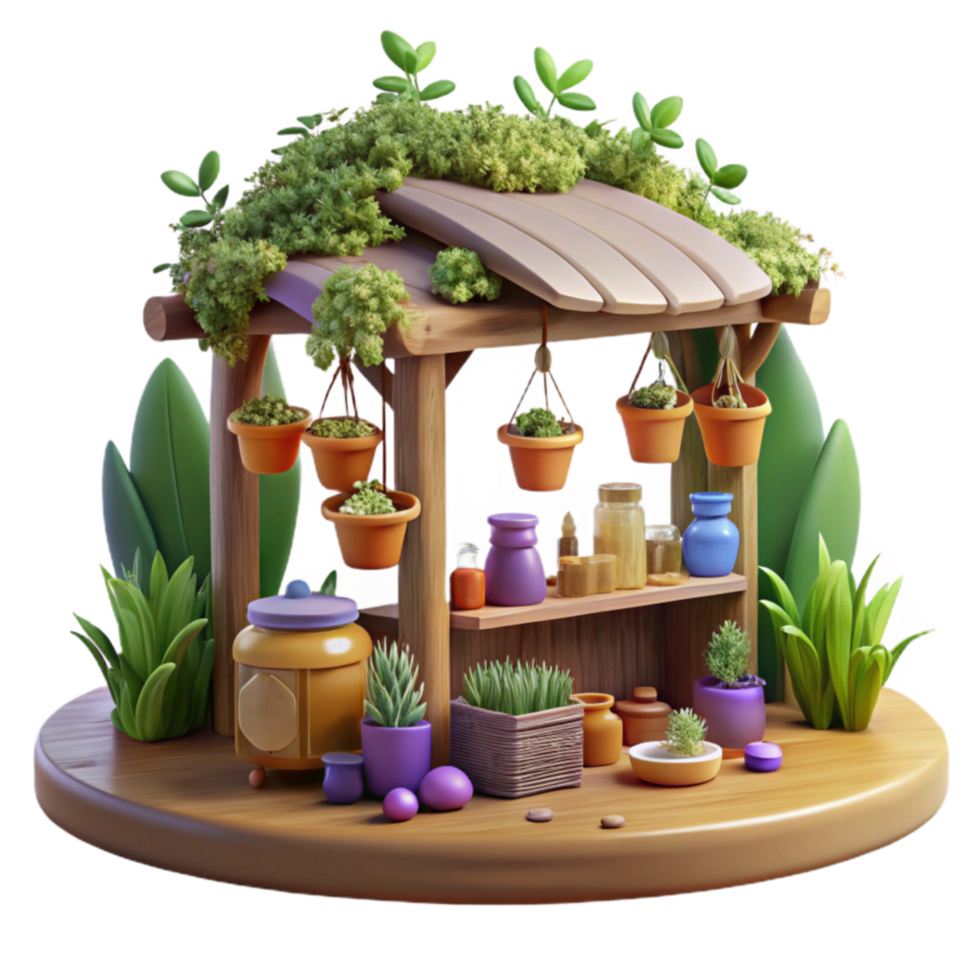 vibrant abstract Charming Herbal Market Stall 3D Render authentic png