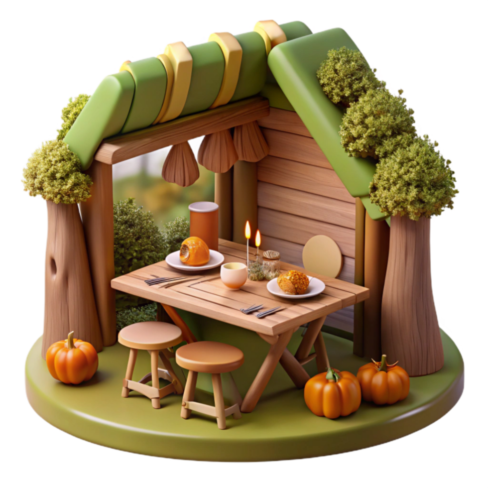 stunning classic Autumnal Table Setting in a Cozy Wooden Hut premium png