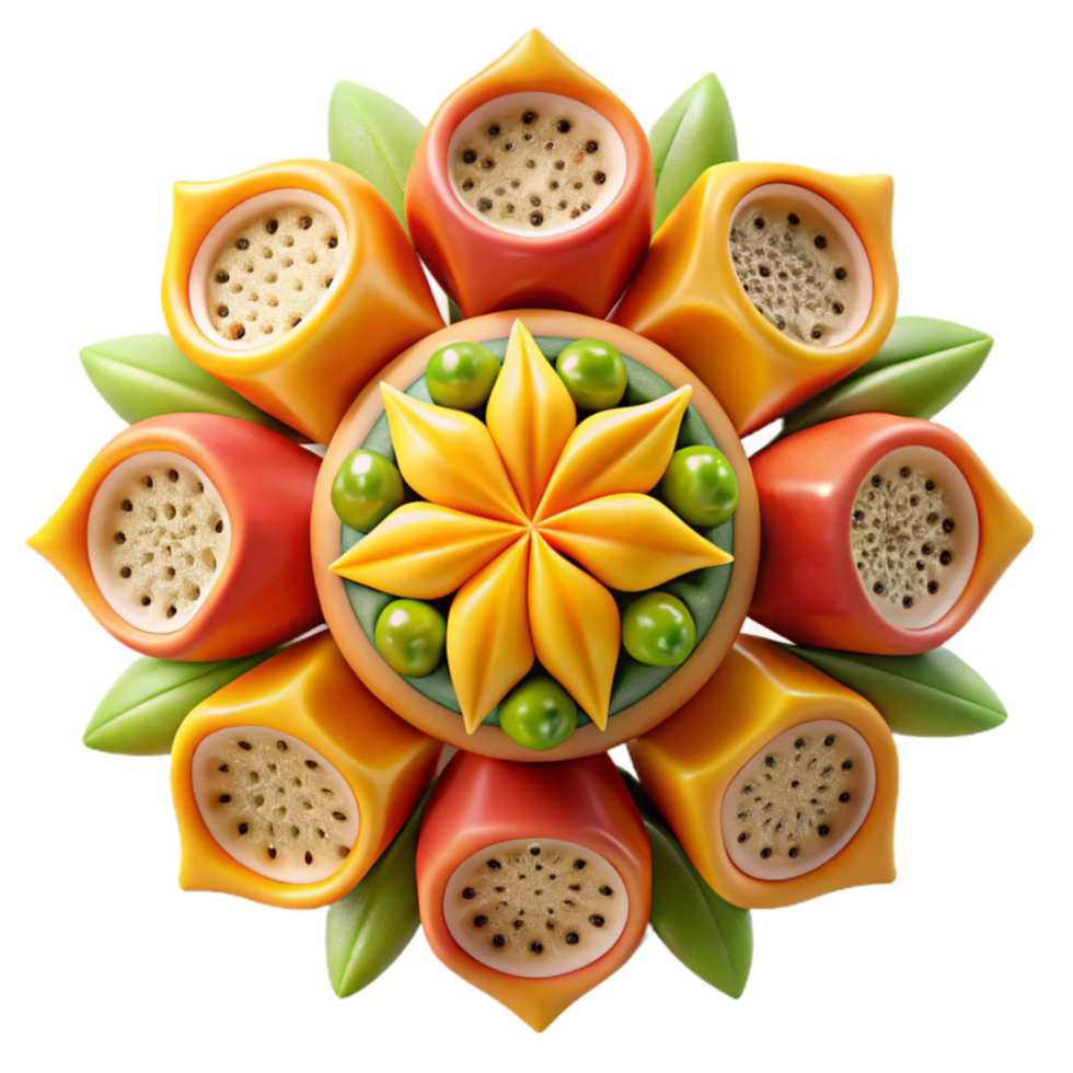 Vibrant Fruit Mandala 3D Render of Tropical Floral Design png