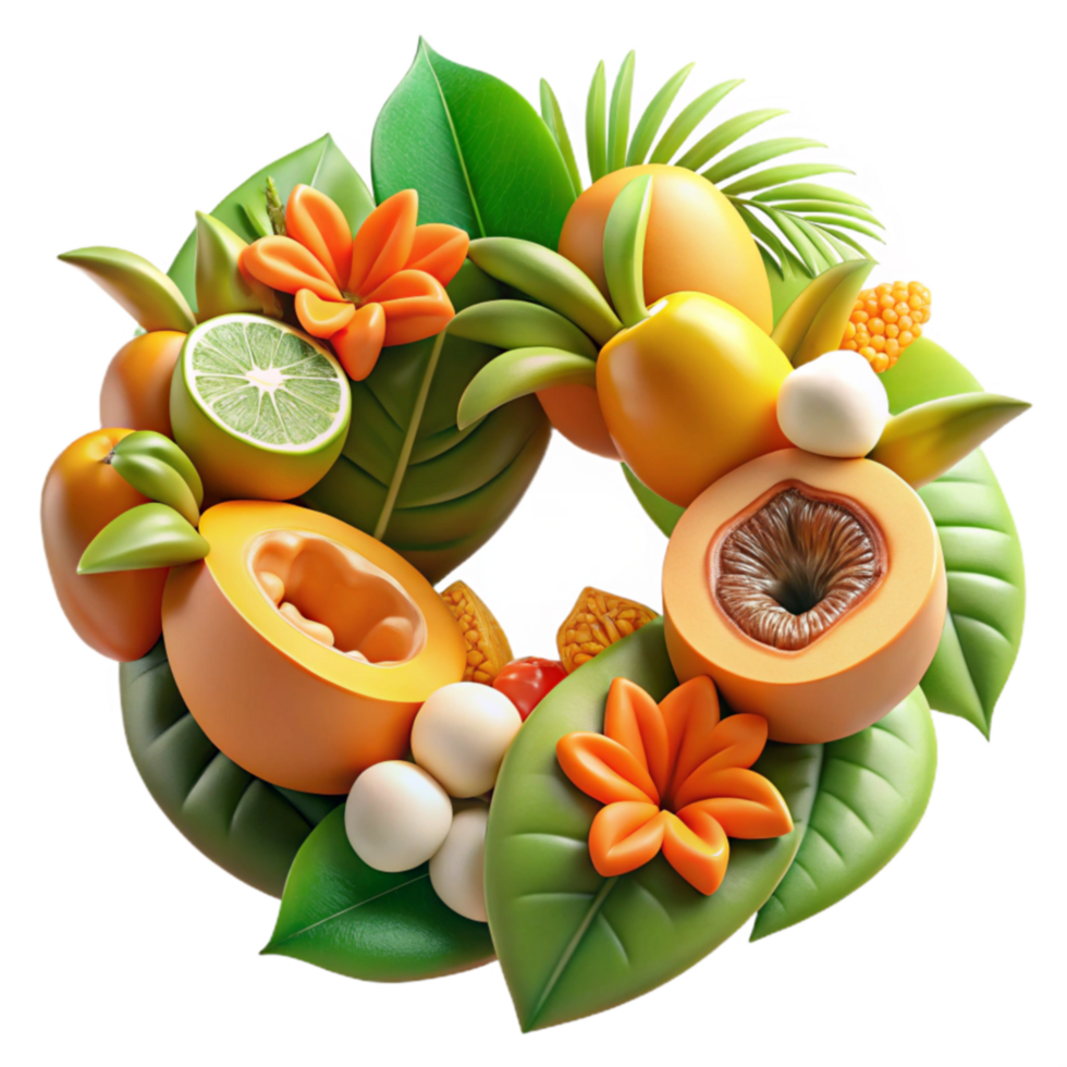 elegant creative Tropical Fruit Wreath A Vibrant Display of Exotic Delights genuine png