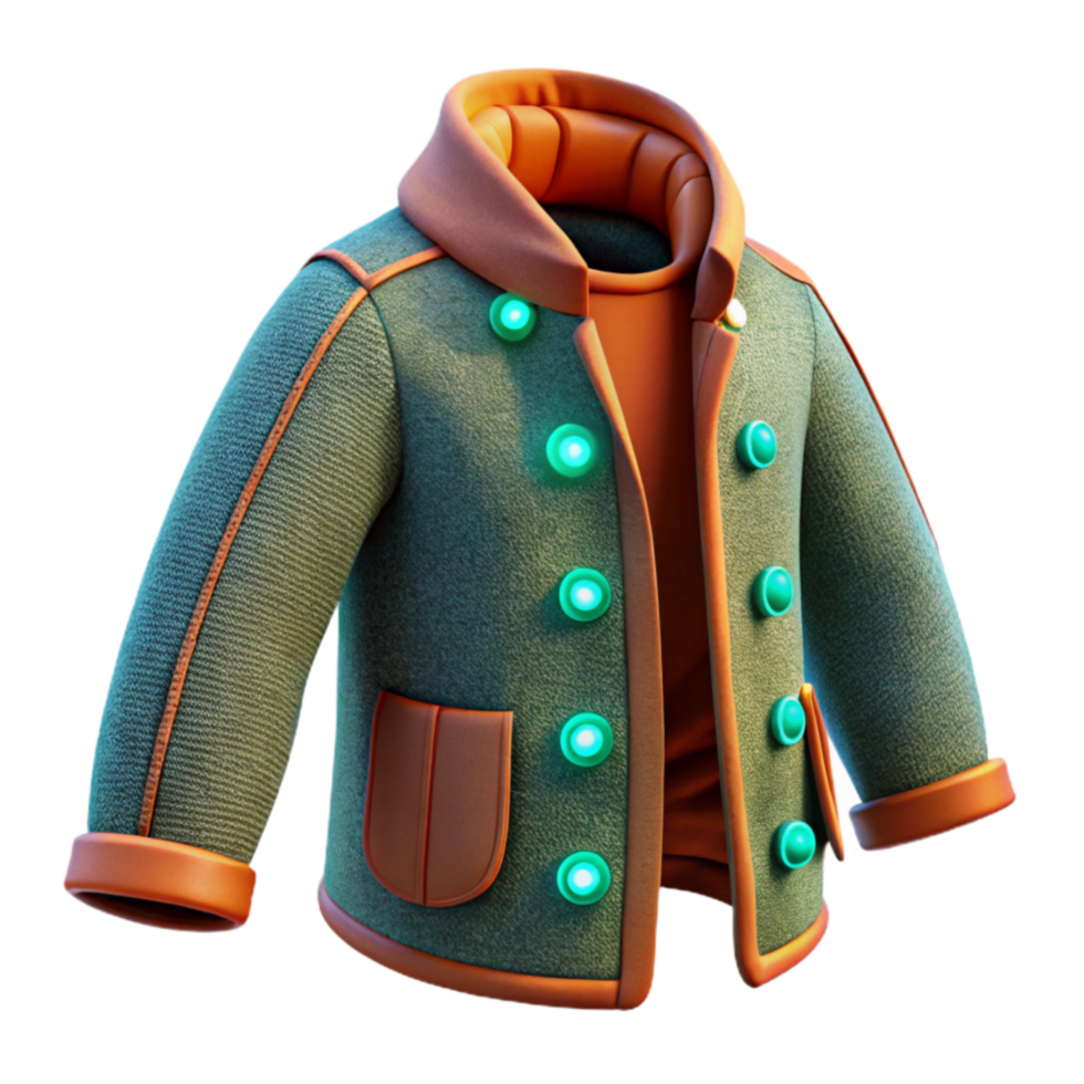 impressive modern Futuristic Green Jacket with Luminous Buttons genuine png