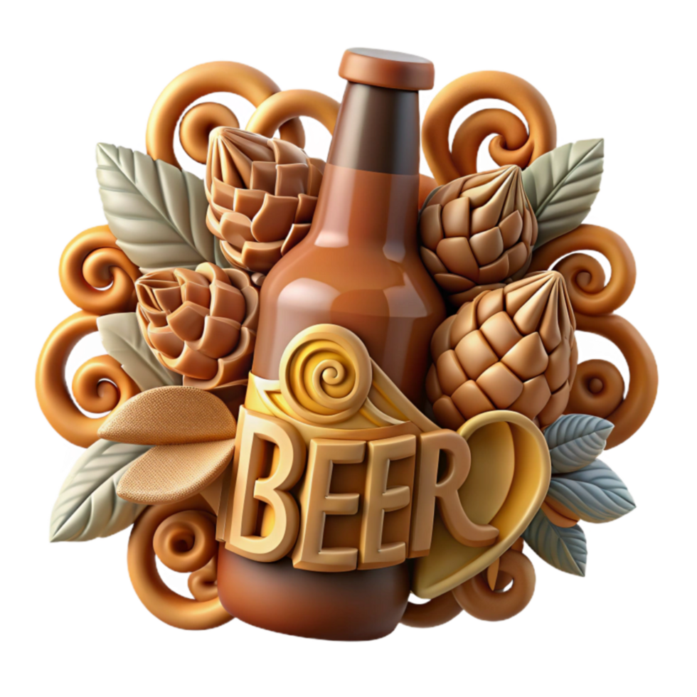 wonderful traditional Craft Beer Bottle with Hops and Decorative Elements authentic png