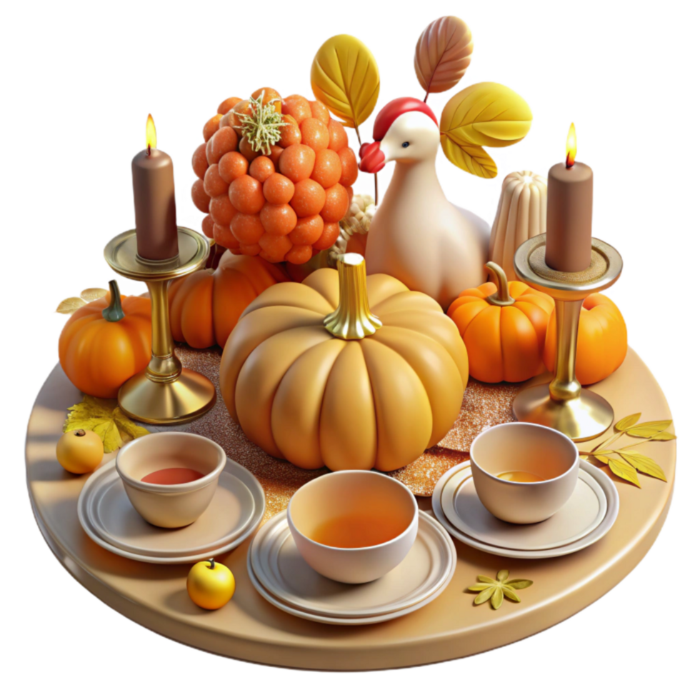 magnificent classic Autumn Harvest Table Pumpkins, Candles, and Tea professional png
