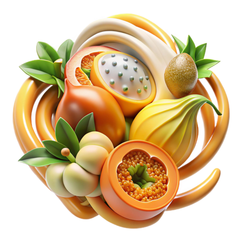 stunning traditional Tropical Fruit Fusion A Vibrant 3D Render authentic png