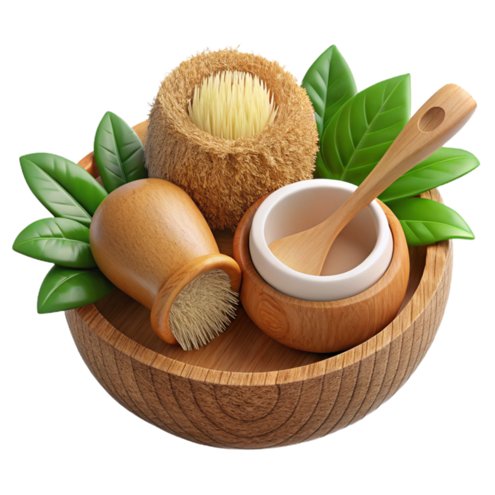 stunning creative Wooden Bowl Spa Set Natural Brushes, Herbal Treatment genuine png