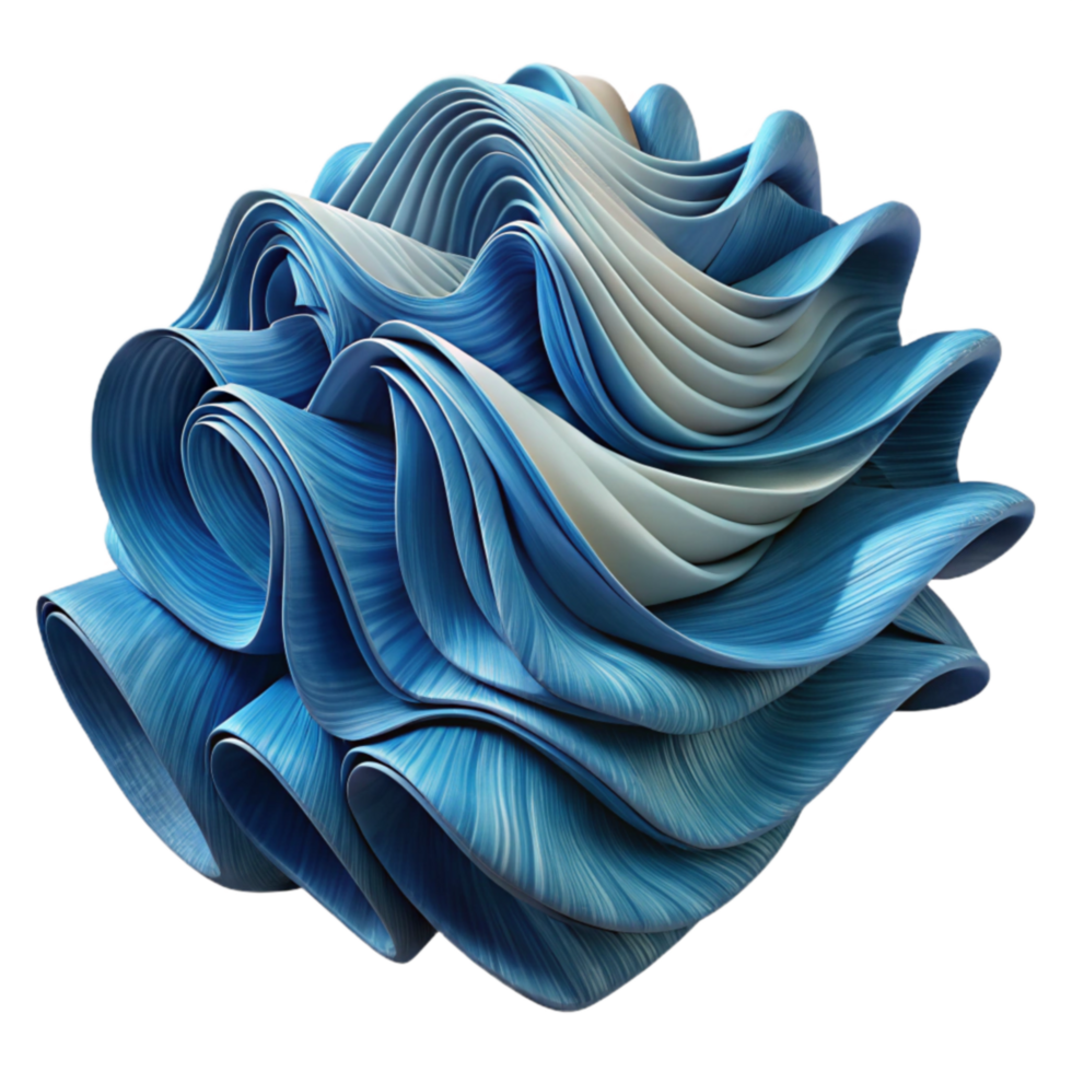 Abstract Blue Wave Forms 3D Render of Flowing, Layered Design png