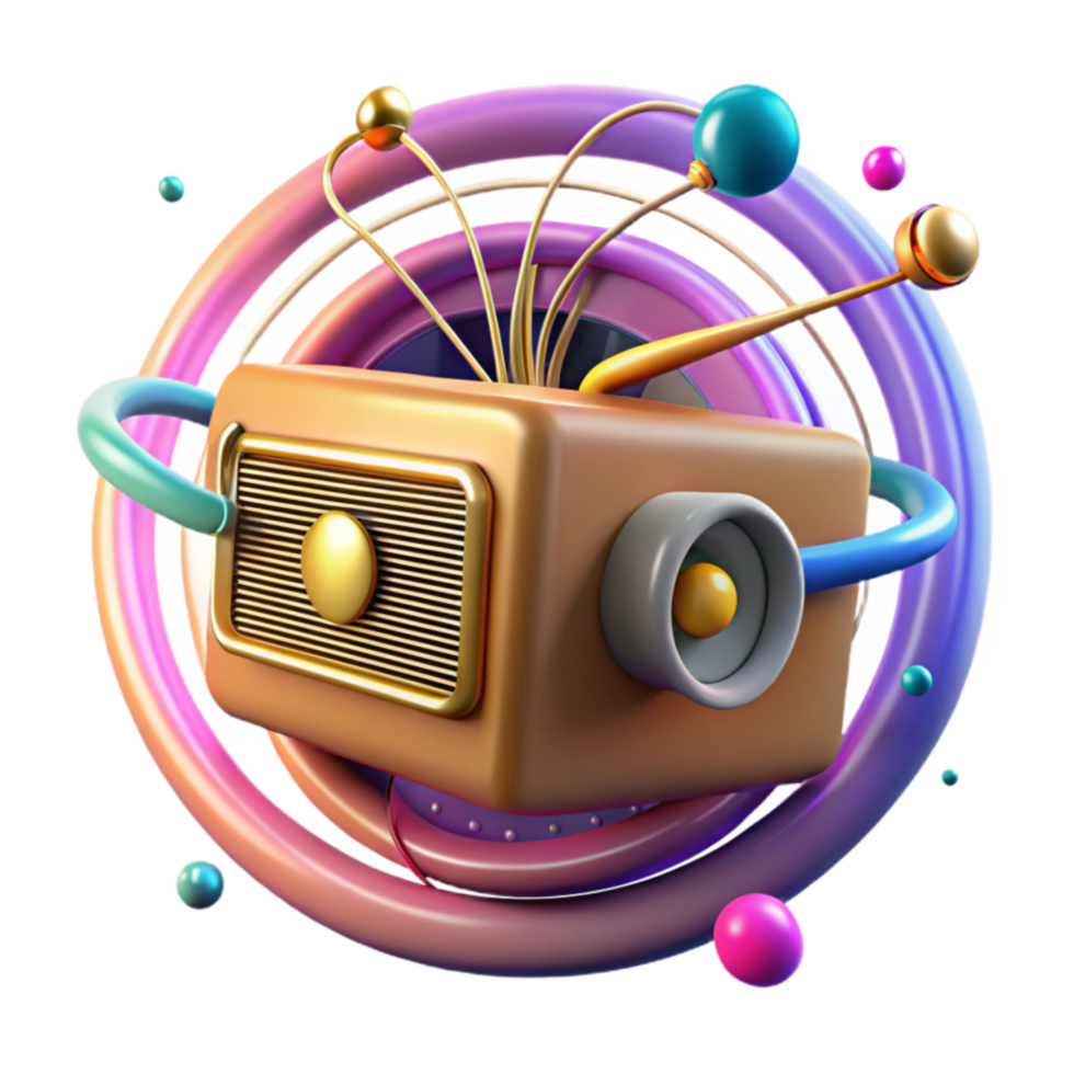 stunning minimalist Retro Radio in Abstract Space 3D Render authentic png